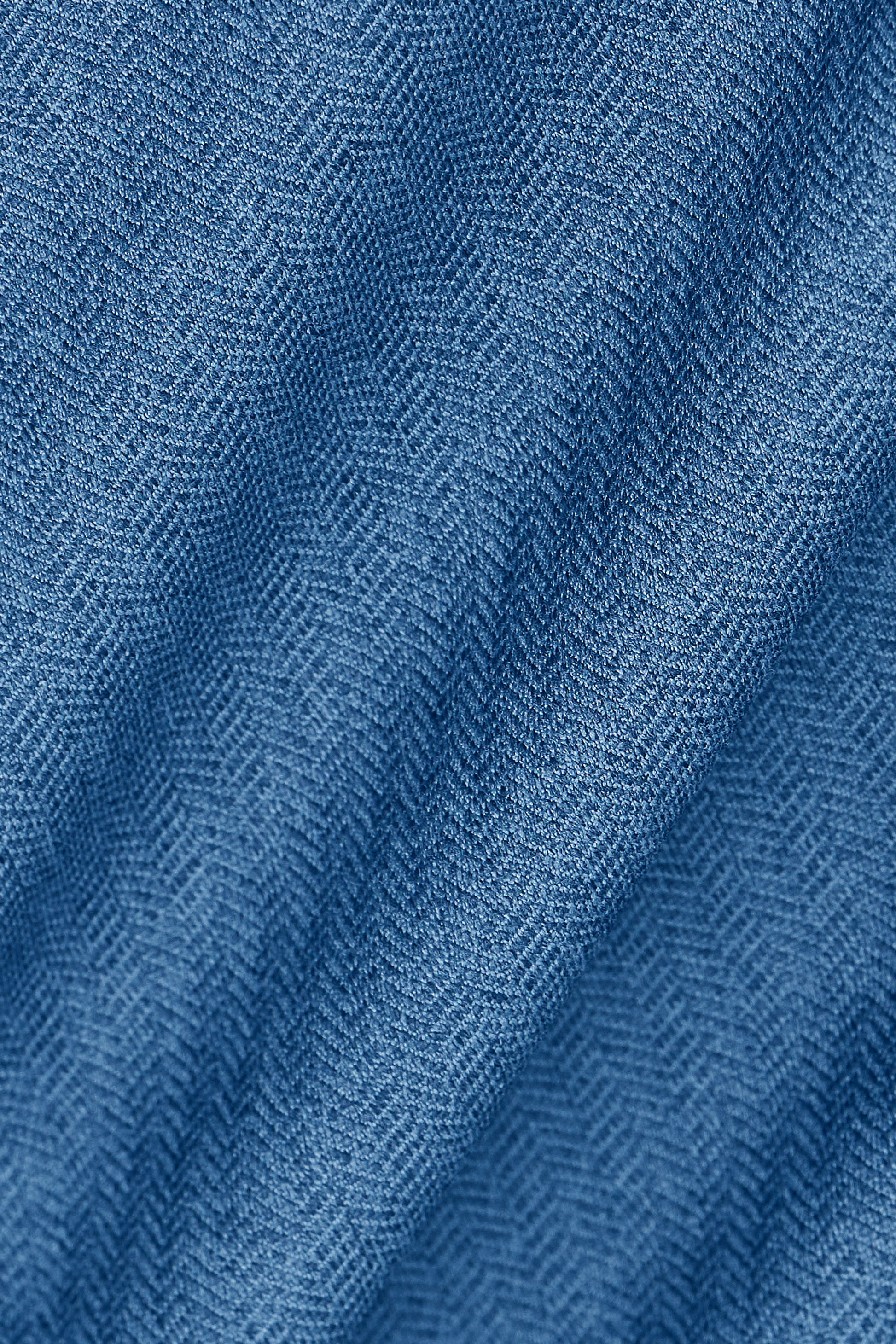 Long Sleeve Button Down Polo in Herringbone // Blue