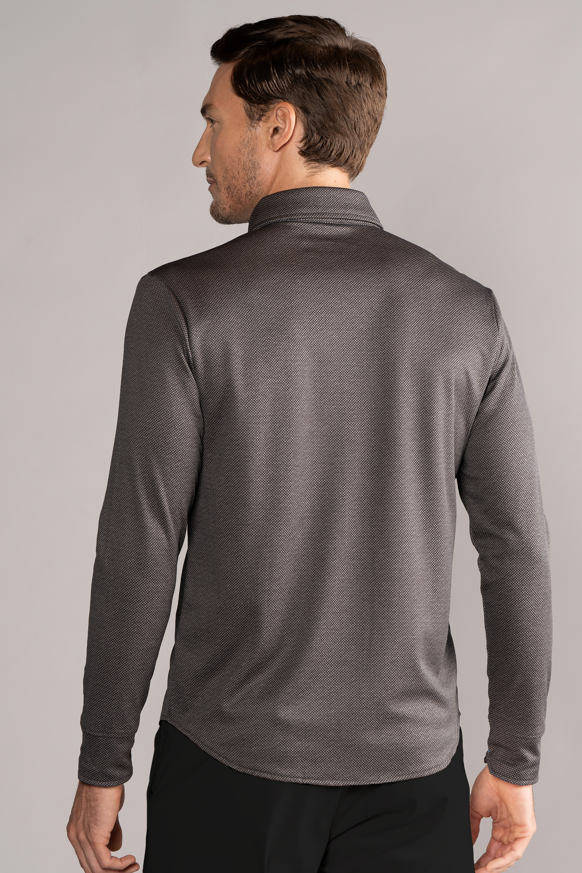 Long Sleeve Button Down Polo Dot // Grey Scale