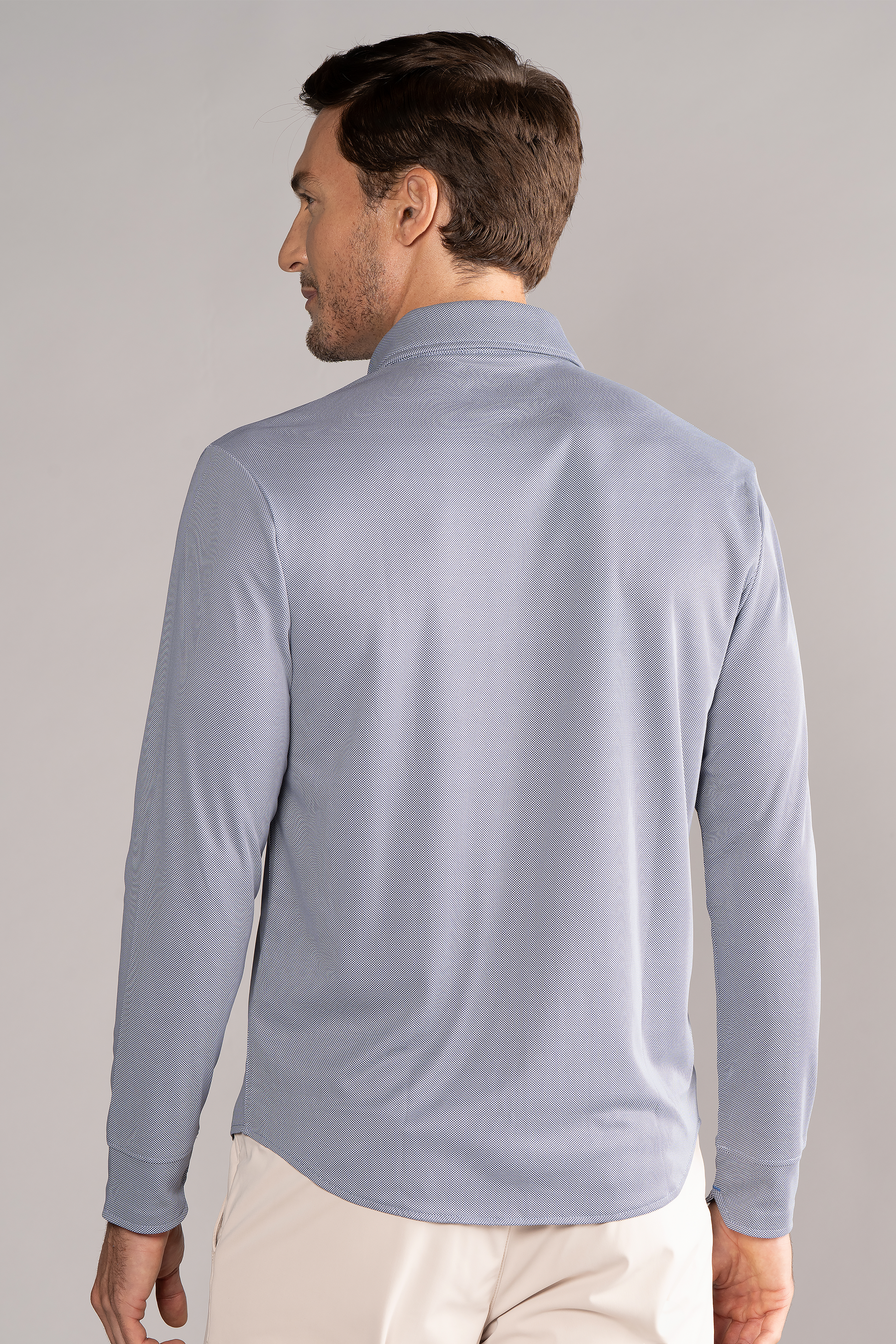 Long Sleeve Button Down Polo Check // Navy Micro